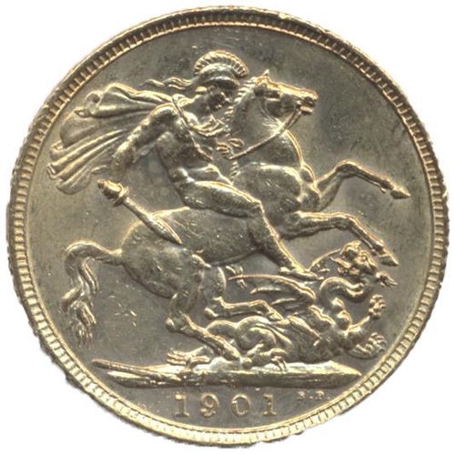 547 - Investment Gold lot - documents required. 1901 sovereign fine, with Westminster certificate. This lo... 