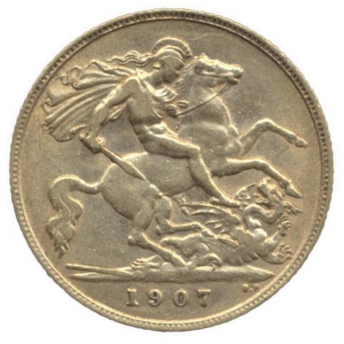 554 - Investment Gold Lot – documents required. 1907 half sovereign good fine. (Y)