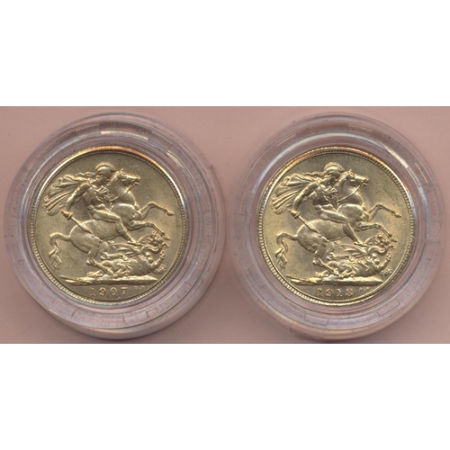 557 - Investment Gold Lot – documents required. Sovereign twin set with 1913 very fine and 1907 very fine.... 