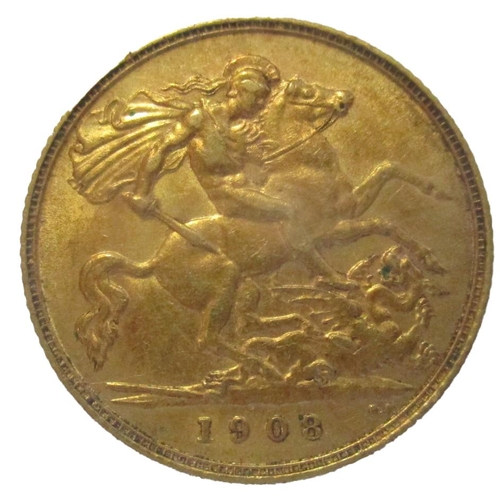 561 - Investment Gold lot - documents required. 1908 half sovereign good fine, plus accumulation of pre de... 