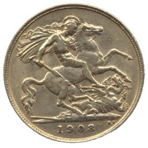 562 - Investment Gold Lot – documents required. 1908 half sovereign fine. (Y)