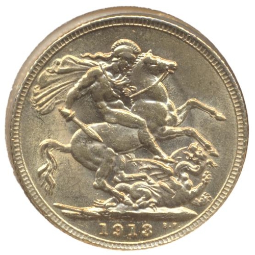 574 - Investment Gold Lot – documents required.
1913 sovereign very fine. (Y)