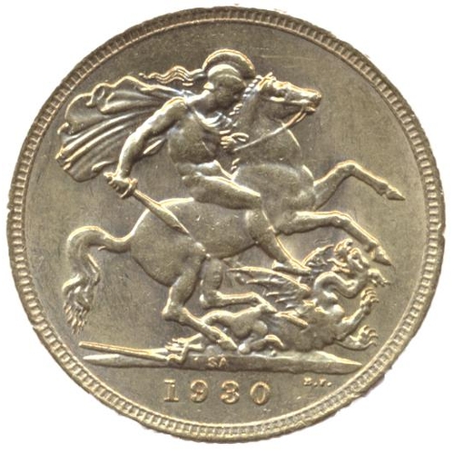 583 - Investment Gold Lot – documents required. 1930SA sovereign very fine. (Y)