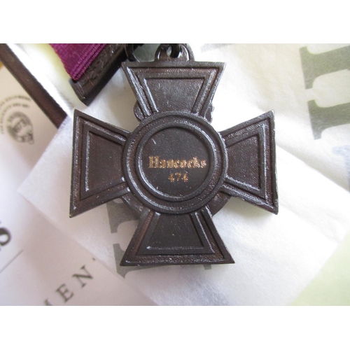 8A - Hancock's Official Replica Victoria Cross No 474, reverse engraved Hancocks 474, mint in medal box o... 