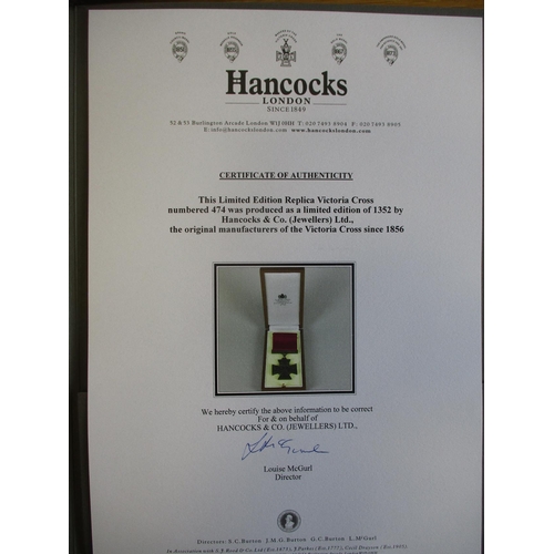 8A - Hancock's Official Replica Victoria Cross No 474, reverse engraved Hancocks 474, mint in medal box o... 