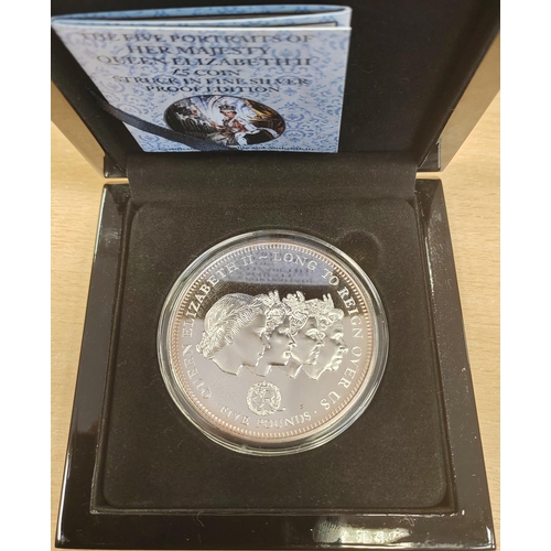 980A - Tristan da Cunha. 2015 £5 The Five Portraits silver proof 5oz boxed FDC. plus Roman Empire Caracalla... 