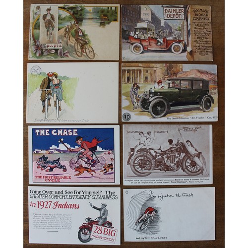 155 - Transport. Misc. coln. of motorcycle and bicycle related incl. comic type, advertising for tyres and... 