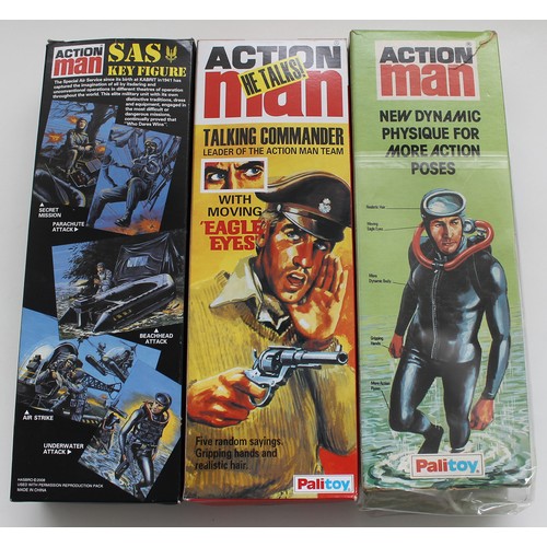 185 - Palitoy. Action Man boxed figures with 2008 SAS Key Figure with flock hair, black jump suit and flak... 