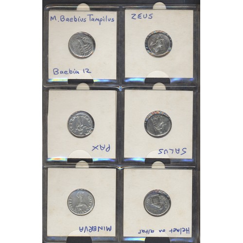 278 - Ancient silver coin collection in folder mostly Roman denrai in fair/fine condition with Republican,... 