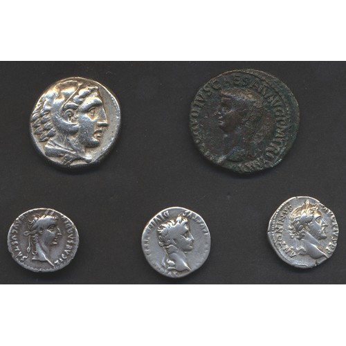 279 - Ancient range with Macedonia Alexander the Great tetradrachm, Zeus holding eagle and sceptre, Roman ... 