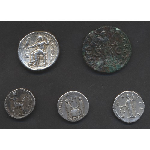 279 - Ancient range with Macedonia Alexander the Great tetradrachm, Zeus holding eagle and sceptre, Roman ... 