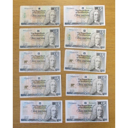 271 - Scotland. Mainly RBS collection in mixed condition with some better including £5 1943 (1 Mar) F630/ ... 