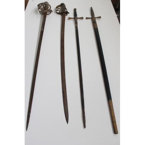 111 - Sword collection with QV Seaforths or A&SH cross hilt broadsword and scabbard, blade 40% ornately et... 