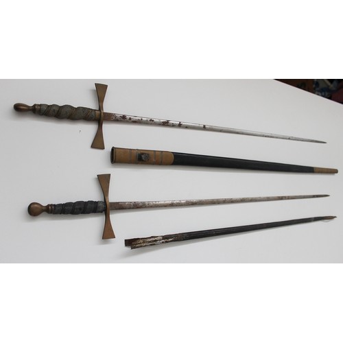 111 - Sword collection with QV Seaforths or A&SH cross hilt broadsword and scabbard, blade 40% ornately et... 