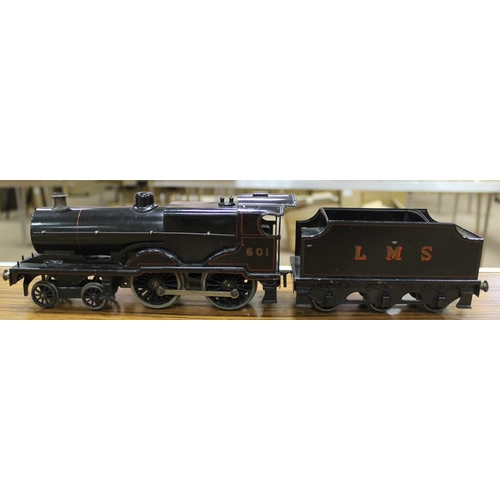 364 - Bassett-Lowke. Unboxed O gauge 4-4-0 LMS black No.601 locomotive with tender in near excellent condi... 