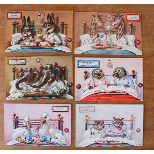 76 - Comic. Range of artists Ellam incl. 'Breakfast in Bed' series, 'Seaside' set of 6, 'Teddy Bears' Fau... 