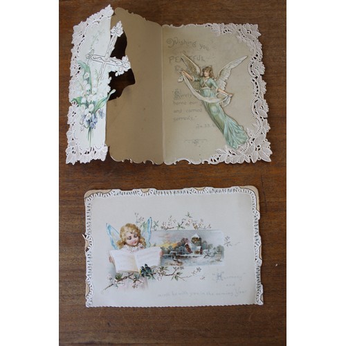 177 - Ephemera. Range of early greetings cards incl. Victorian. Padded type, applique etc. Angels, animals... 