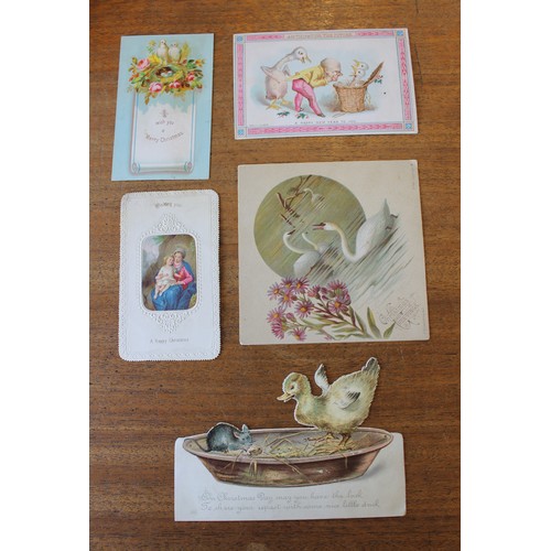 177 - Ephemera. Range of early greetings cards incl. Victorian. Padded type, applique etc. Angels, animals... 