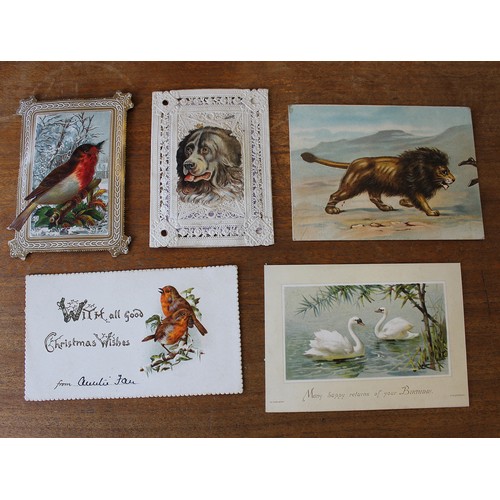 177 - Ephemera. Range of early greetings cards incl. Victorian. Padded type, applique etc. Angels, animals... 