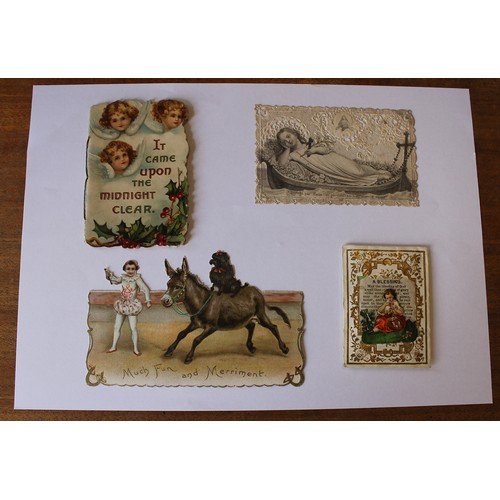 177 - Ephemera. Range of early greetings cards incl. Victorian. Padded type, applique etc. Angels, animals... 