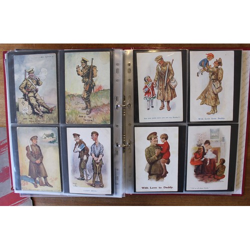 165 - Military. Misc, coln in 3 modern albums. WWI Home Front range covering recruitment, farewells, senti... 