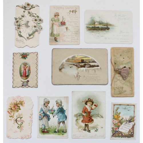 177 - Ephemera. Range of early greetings cards incl. Victorian. Padded type, applique etc. Angels, animals... 