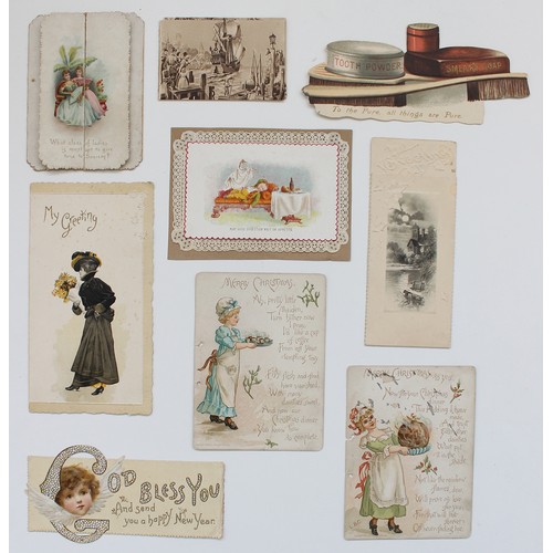 177 - Ephemera. Range of early greetings cards incl. Victorian. Padded type, applique etc. Angels, animals... 