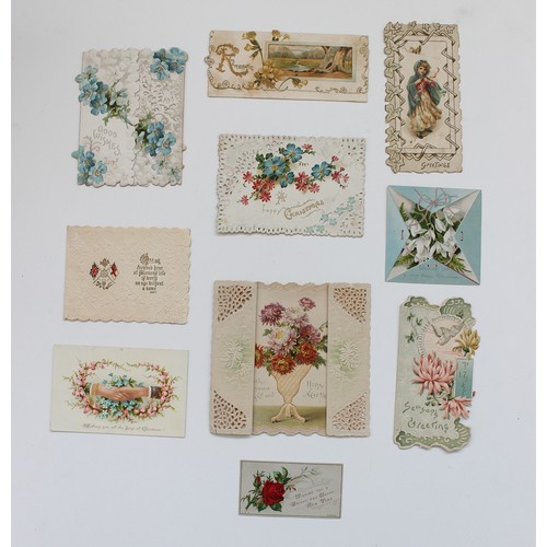 177 - Ephemera. Range of early greetings cards incl. Victorian. Padded type, applique etc. Angels, animals... 