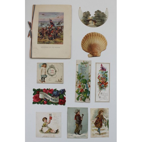 177 - Ephemera. Range of early greetings cards incl. Victorian. Padded type, applique etc. Angels, animals... 