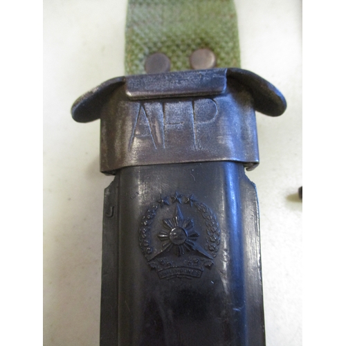 126 - Armed Forces Philippines M7 bayonet and scabbard, AFP stamped into scabbard throat, plastic scabbard... 