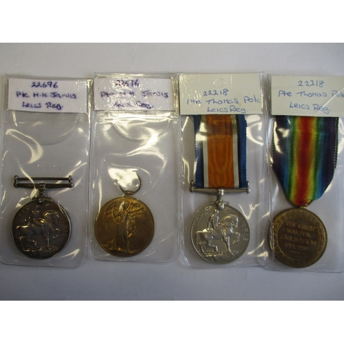 49 - WW1 BWM and Victory Medal pairs Leicestershire Regt to 4588 A.Sjt C.F. Moore, 35369 Pte C. Hayward, ... 