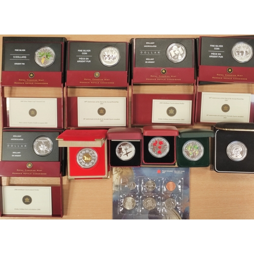 861 - Canada. Range of silver proofs FDC, with $15 1999, $5 2003, 2004, $1 2002, 2009, brilliant uncircula... 