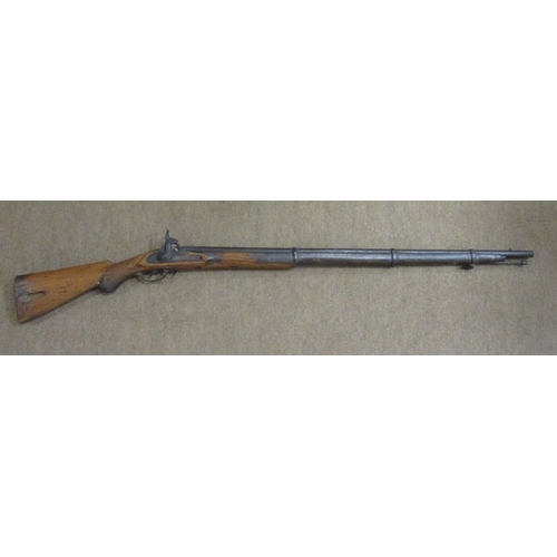 87 - 1853 Pattern Enfield percussion cap rifle converted from flintlock, lockplate marking partly erased,... 