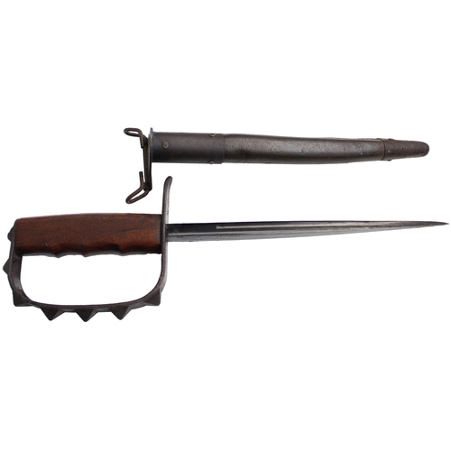 97 - U.S. WWI LF&C Model 1917 Trench Knife and Scabbard, blued triangular 23cm blade, hilt and guard with... 