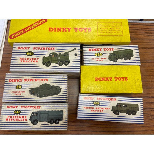 478 - Dinky. Collection including tank transporter No 660, recovery tractor No 661, 10-ton army truck No 6... 