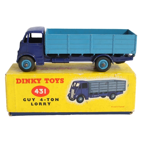 488 - Dinky. Guy Warrior 4-ton Lorry No. 431, violet blue cab/ chassis, mid-blue back and hubs, about exce... 