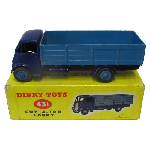 488 - Dinky. Guy Warrior 4-ton Lorry No. 431, violet blue cab/ chassis, mid-blue back and hubs, about exce... 