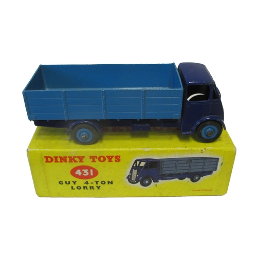 488 - Dinky. Guy Warrior 4-ton Lorry No. 431, violet blue cab/ chassis, mid-blue back and hubs, about exce... 