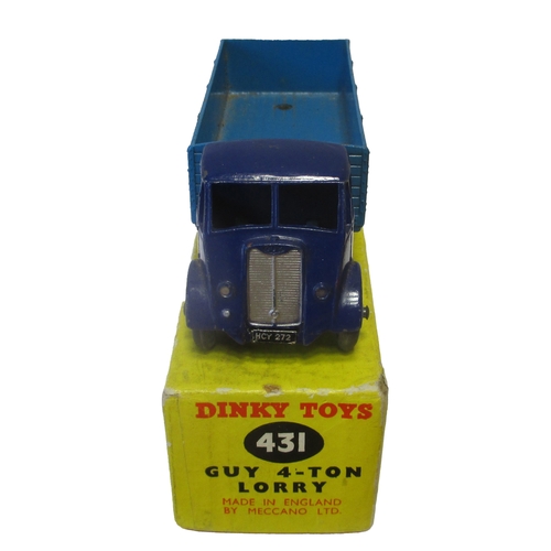 488 - Dinky. Guy Warrior 4-ton Lorry No. 431, violet blue cab/ chassis, mid-blue back and hubs, about exce... 