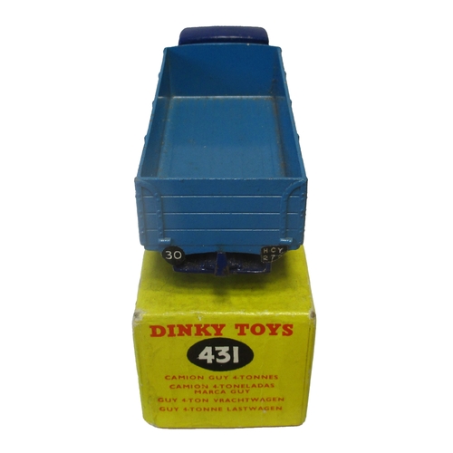 488 - Dinky. Guy Warrior 4-ton Lorry No. 431, violet blue cab/ chassis, mid-blue back and hubs, about exce... 