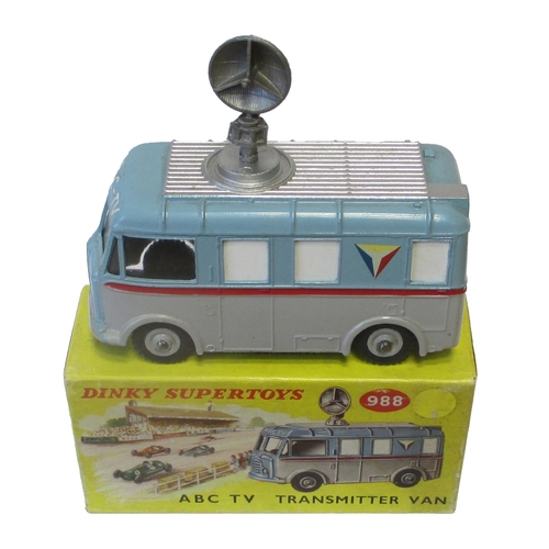 492 - Dinky. TV Transmitter Van 'ABC-TV' No. 988, blue/ grey body with red stripe, plastic aerial dish, ex... 