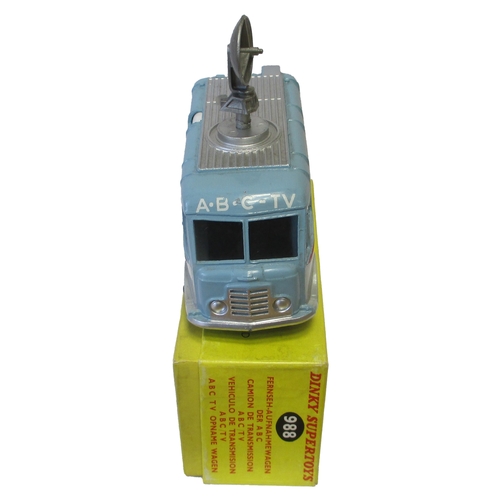 492 - Dinky. TV Transmitter Van 'ABC-TV' No. 988, blue/ grey body with red stripe, plastic aerial dish, ex... 