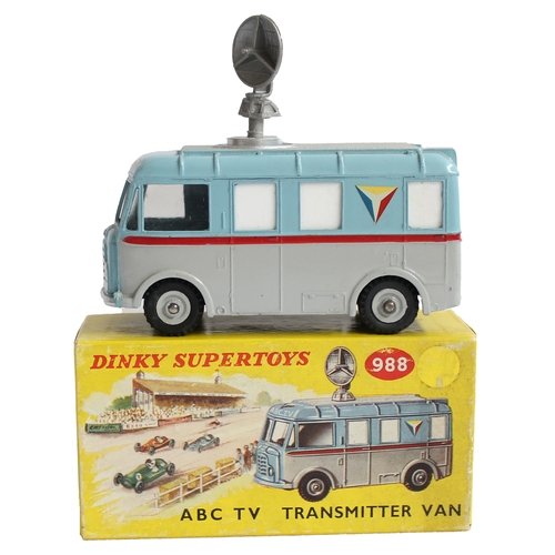 492 - Dinky. TV Transmitter Van 'ABC-TV' No. 988, blue/ grey body with red stripe, plastic aerial dish, ex... 