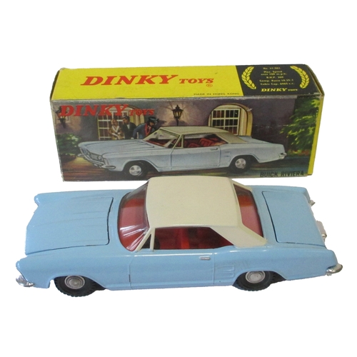 493 - Dinky (Hong Kong). Buick Riviera No. 57/001, light blue/ cream body, red interior, chrome trim, cast... 