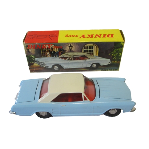 493 - Dinky (Hong Kong). Buick Riviera No. 57/001, light blue/ cream body, red interior, chrome trim, cast... 