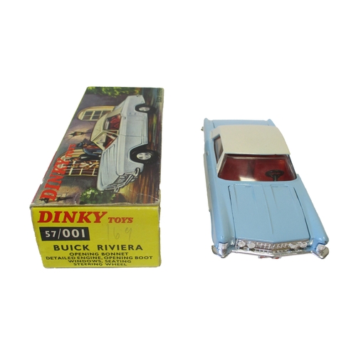 493 - Dinky (Hong Kong). Buick Riviera No. 57/001, light blue/ cream body, red interior, chrome trim, cast... 