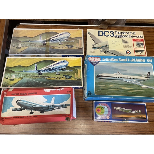 Collection of model aircraft kits including Airfix H.S Trident 1C No