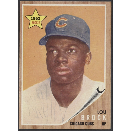 93 - Topps. Single card in plastic holder, Lou Brock of Chicago Cubs 1962 Rookie, Topps 387, generally go... 