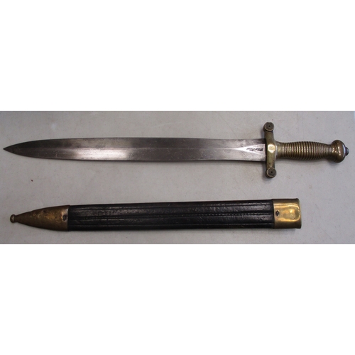 121 - France. 1831 Pattern Infantry Gladius short sword and leather scabbard, ricasso marked Chatellerault... 