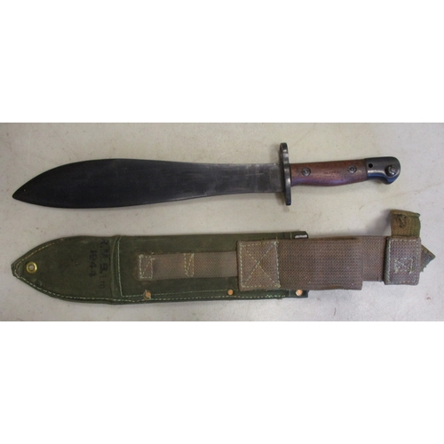 97 - Australian 1944 Mk 1 Machete Bayonet and canvas scabbard, ricasso stamped with broad arrow, grip sta... 